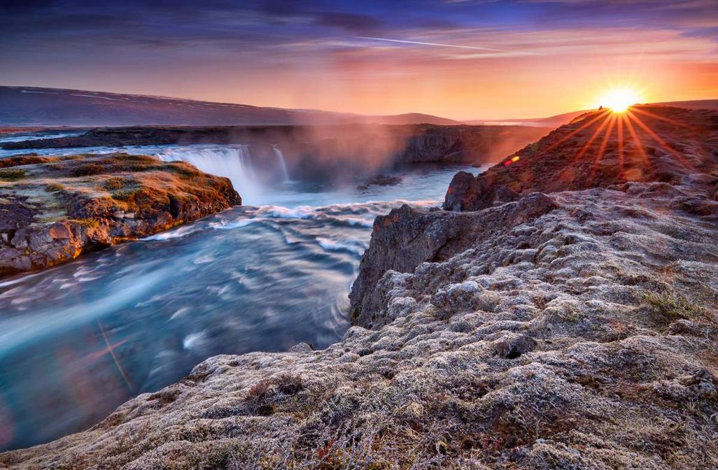 Sunset Over Godafoss Waterfall in Iceland