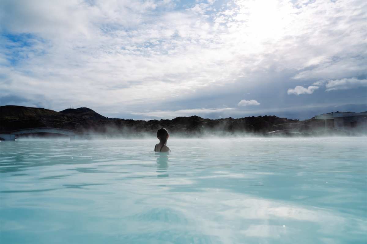 Women enjoying Iceland's natural hot springs
