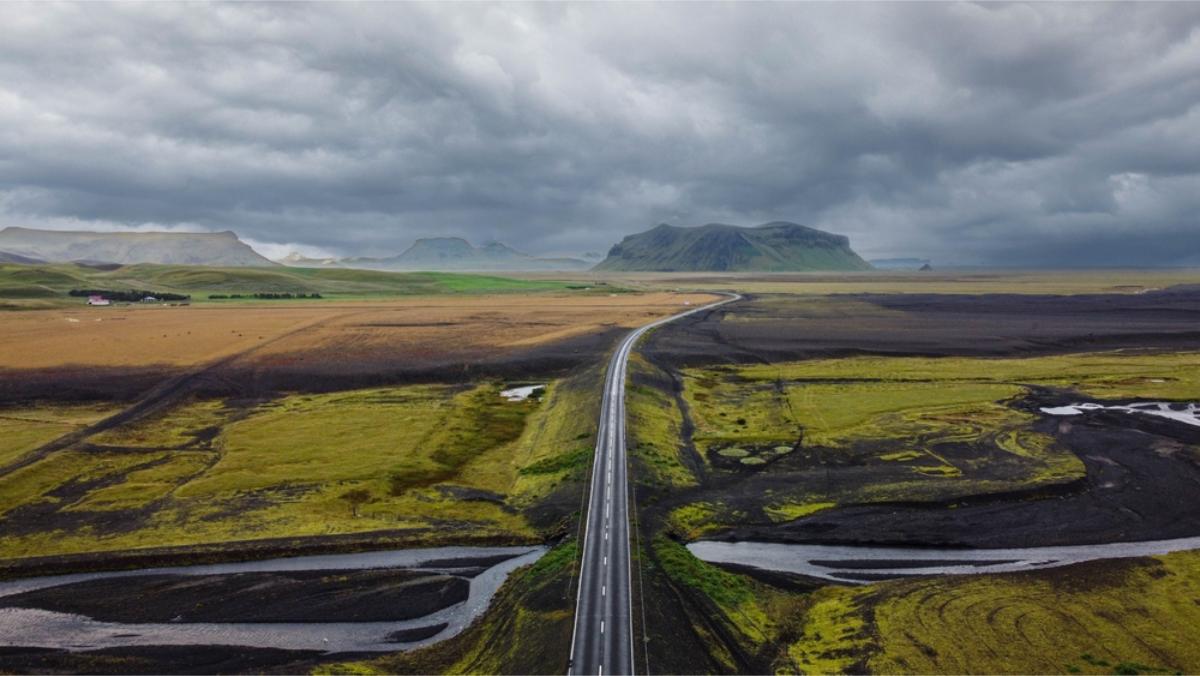 Drone view of Iceland's ring road main route