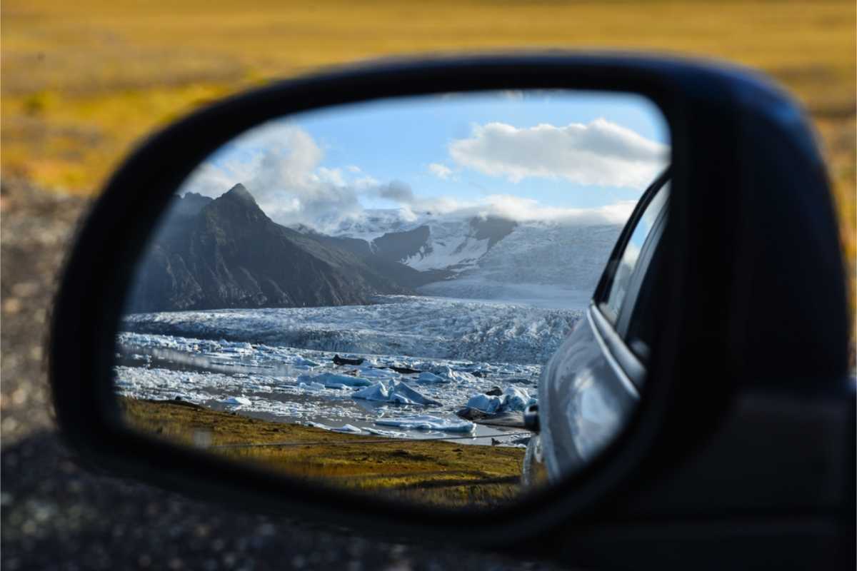 Skaftafell National Park from the rear mirror of a camper