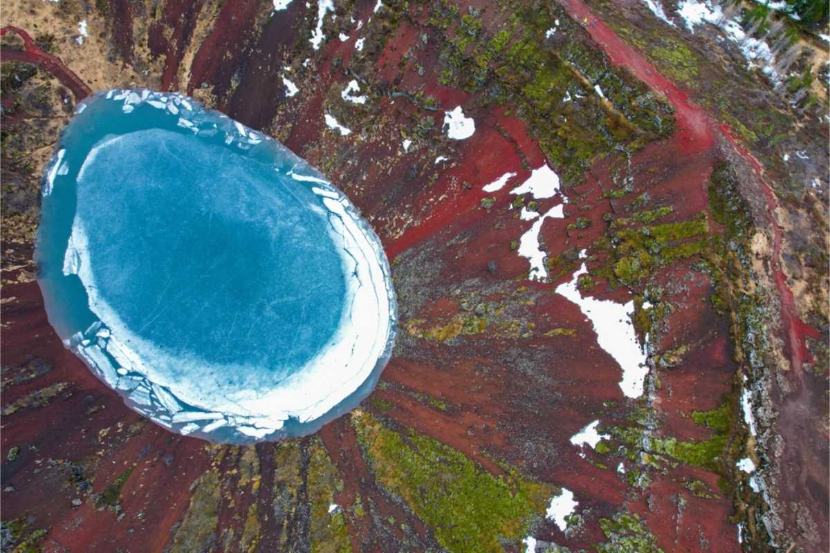 Drone view of the Blue Lake of Keri&eth;