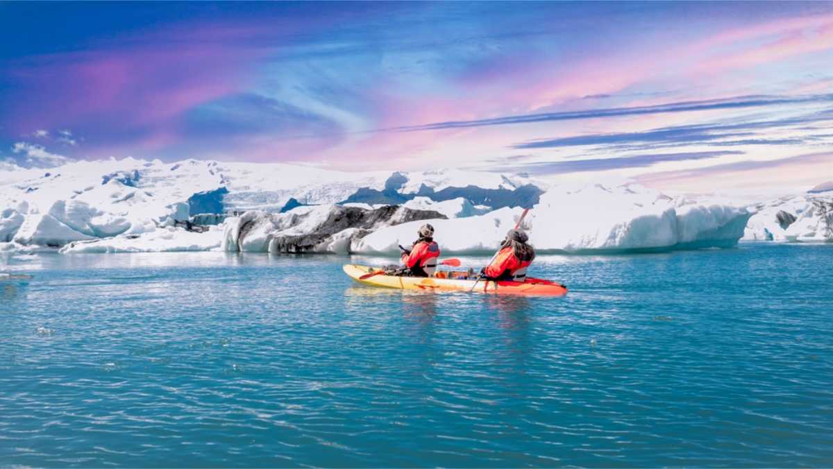 Kayaking in a glacier lagoon in Iceland