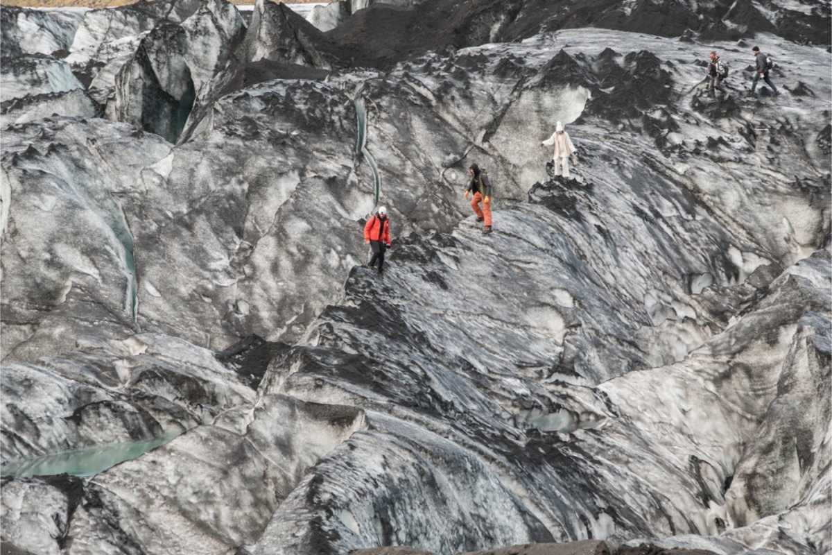 Hikers in S&oacute;lheimaj&ouml;kull Glacier